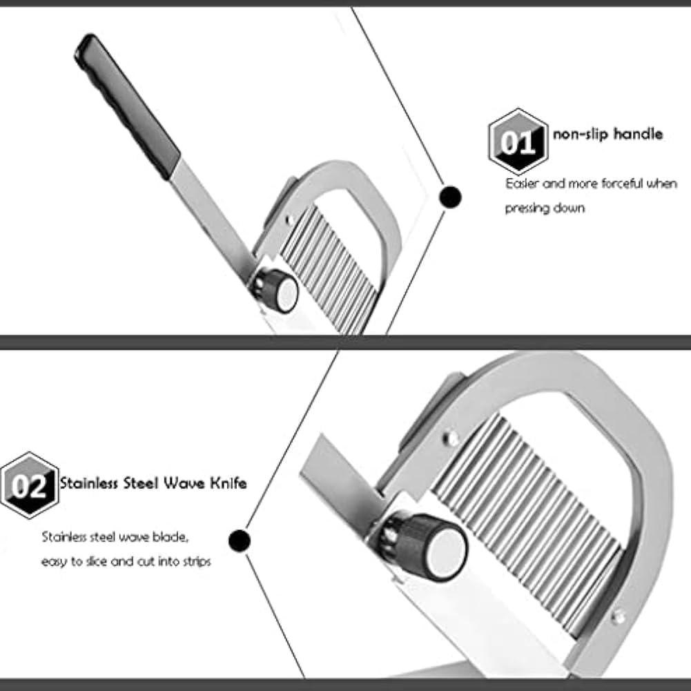 Sunzone WPF-25 Commercial Wolf Tooth Potato Slicer, Stainless Steel Wavy Crinkle Potato Knive, Manual French Fry Cutter, Multifunctional Vegetable Chopper for Home Kitchen Restaurant