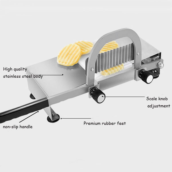 Sunzone WPF-25 Commercial Wolf Tooth Potato Slicer, Stainless Steel Wavy Crinkle Potato Knive, Manual French Fry Cutter, Multifunctional Vegetable Chopper for Home Kitchen Restaurant