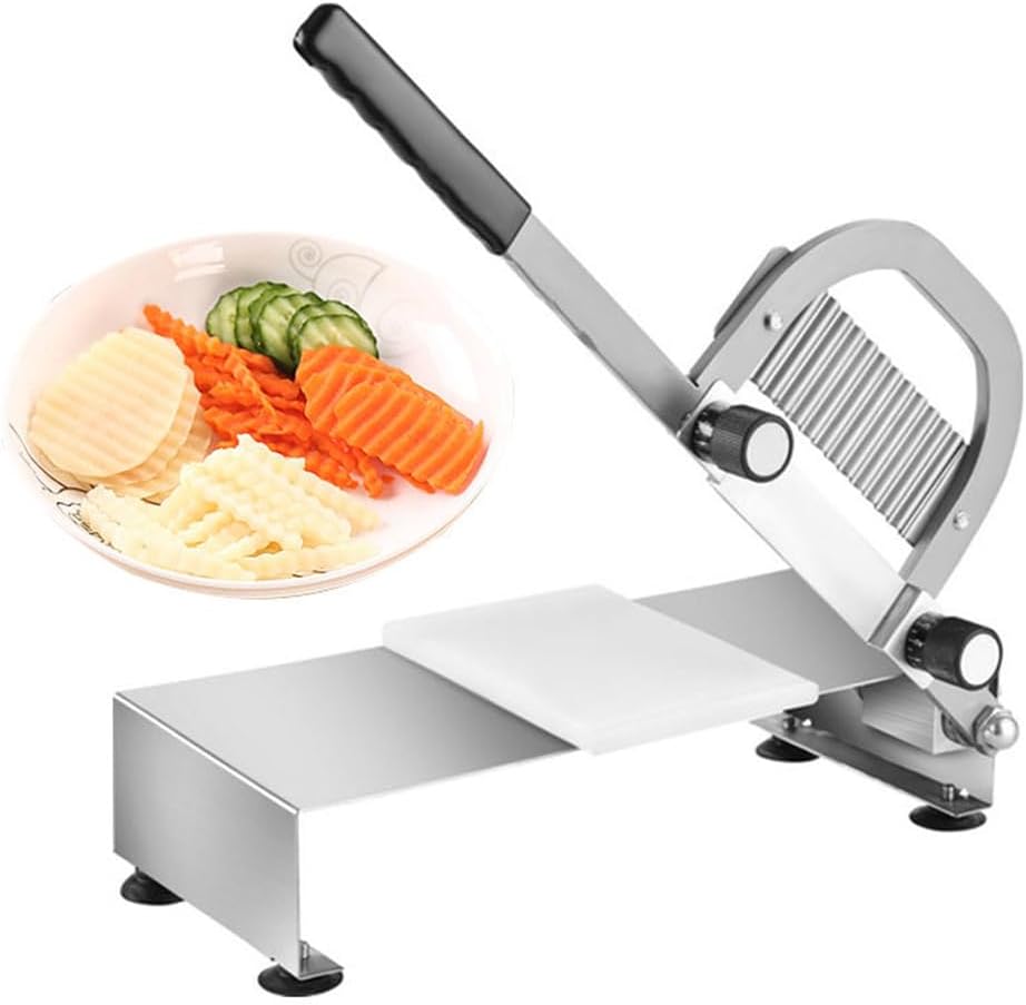 Sunzone WPF-25 Commercial Wolf Tooth Potato Slicer, Stainless Steel Wavy Crinkle Potato Knive, Manual French Fry Cutter, Multifunctional Vegetable Chopper for Home Kitchen Restaurant