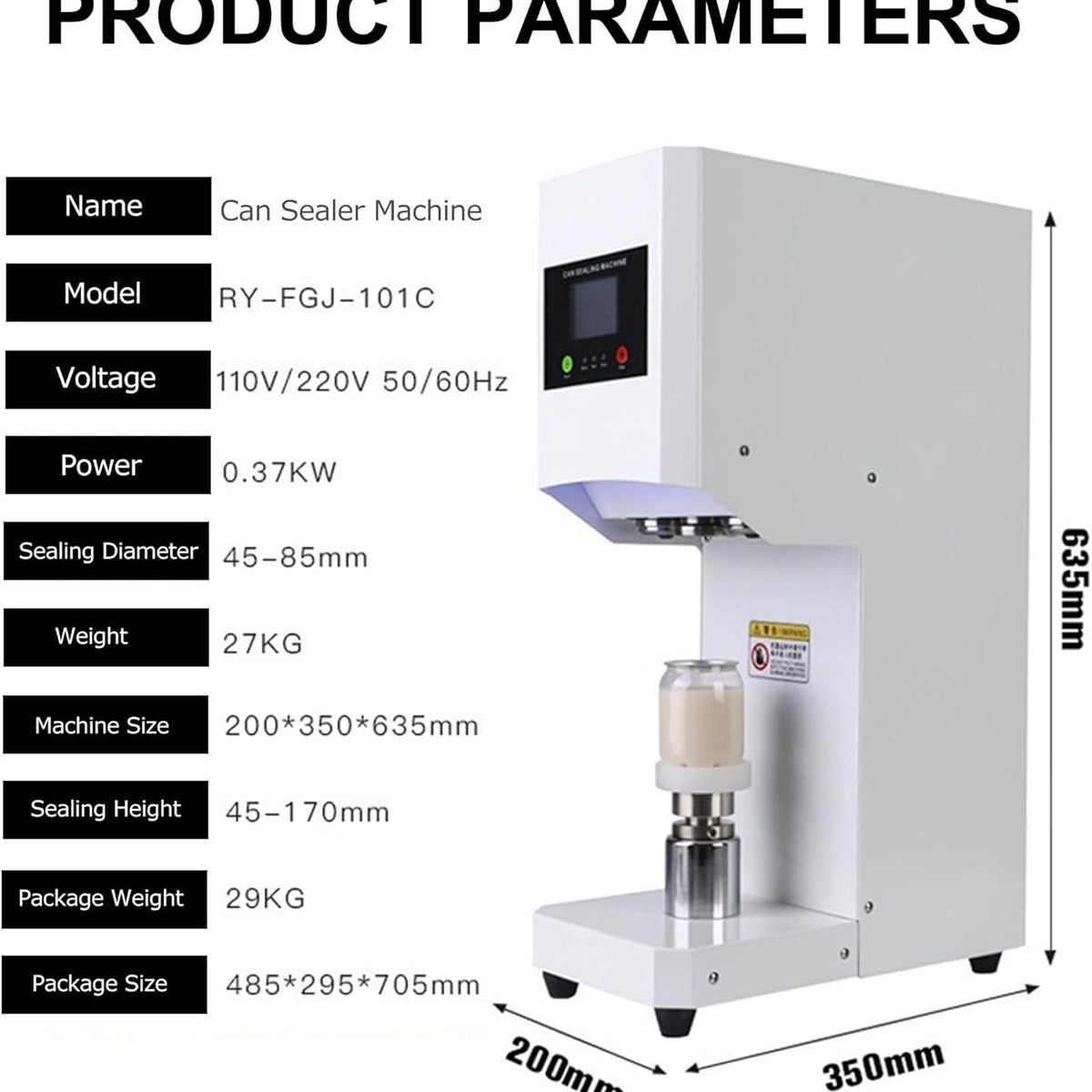 Sunzone Commercial Can Sealing Machine, Automatic Rotary Can Sealing Machine, Caliber 45-85mm, Can Sealing Height 45-170mm, for Plastic Cans, Aluminum Cans