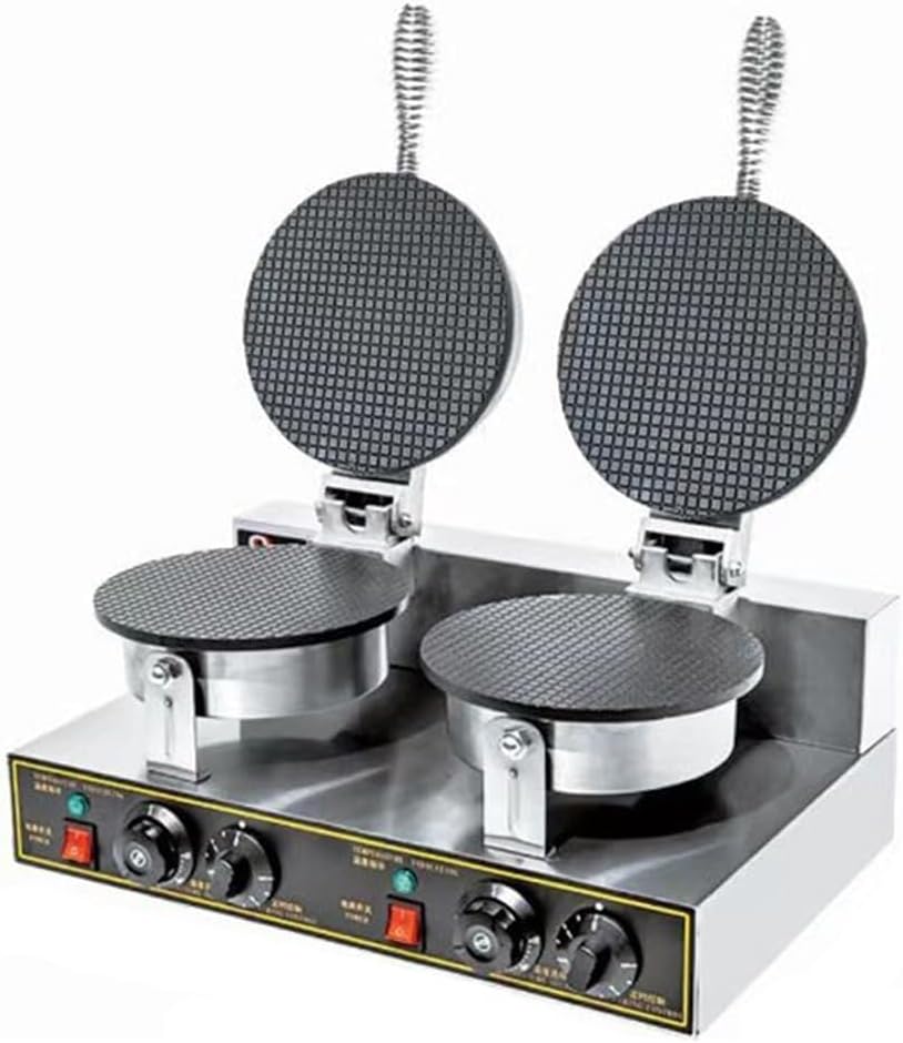Sunzone VCN-2A Electric waffle maker, commercial ice cream cone maker, temperature and time control, for cones or omelets(Double Head)