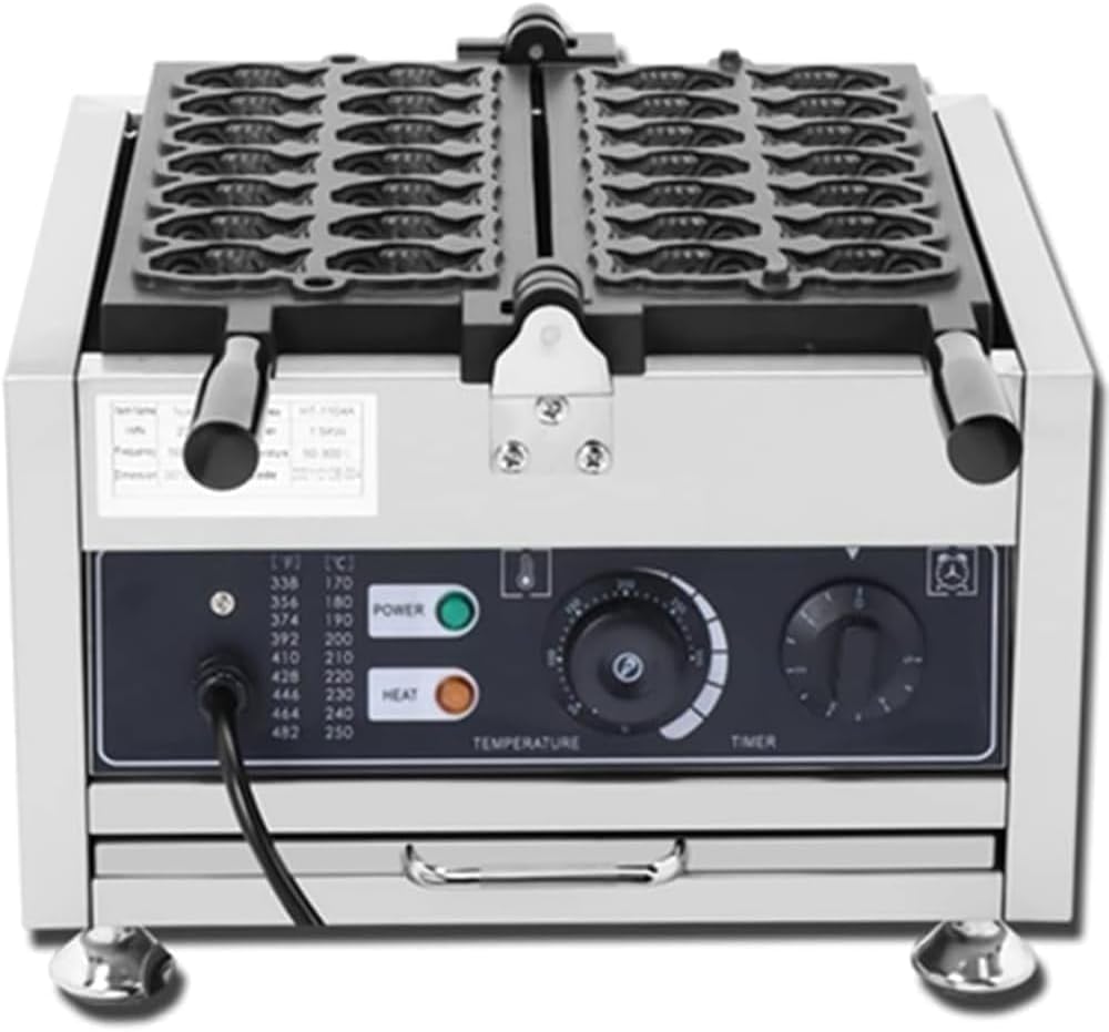 Sunzone 1101Y Commercial 12pcs mini Fish Shape Waffle Snack Making Machine Korean Japanese Taiyaki Electric Waffle Maker (110v)
