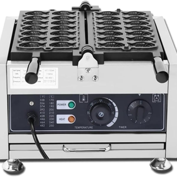 Sunzone 1101Y Commercial 12pcs mini Fish Shape Waffle Snack Making Machine Korean Japanese Taiyaki Electric Waffle Maker (110v)