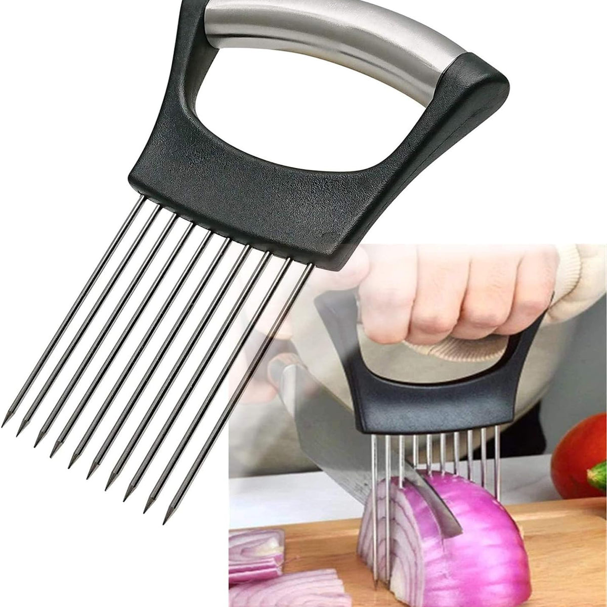 Sunzone D141 Stainless Steel Onion Holder for Slicing,Onion Slicer Holder,Onion Cutter for Slicing of Onions,Tomatoes,Avocados,Eggs and Other Vegetables,KItchen Utensils