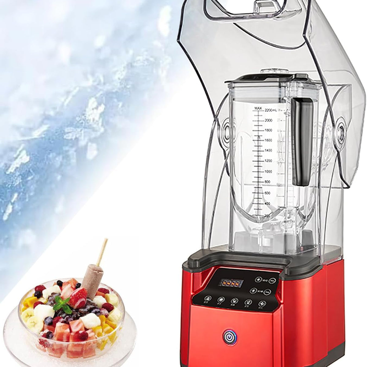 Sunzone K31 2200W Soundproof Cover Blender, 2.2L Smoothies Blender, Fruit Juice Smoothie Maker with Smart Touch Screen, Removable Sound Insulation Cover, for Restaurants, Hotels, Homes, Parties