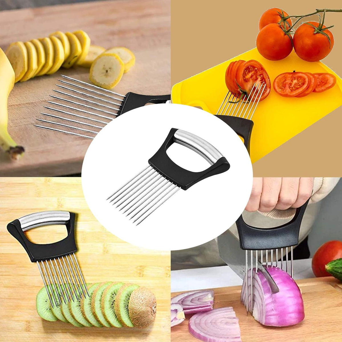 Sunzone D141 Stainless Steel Onion Holder for Slicing,Onion Slicer Holder,Onion Cutter for Slicing of Onions,Tomatoes,Avocados,Eggs and Other Vegetables,KItchen Utensils