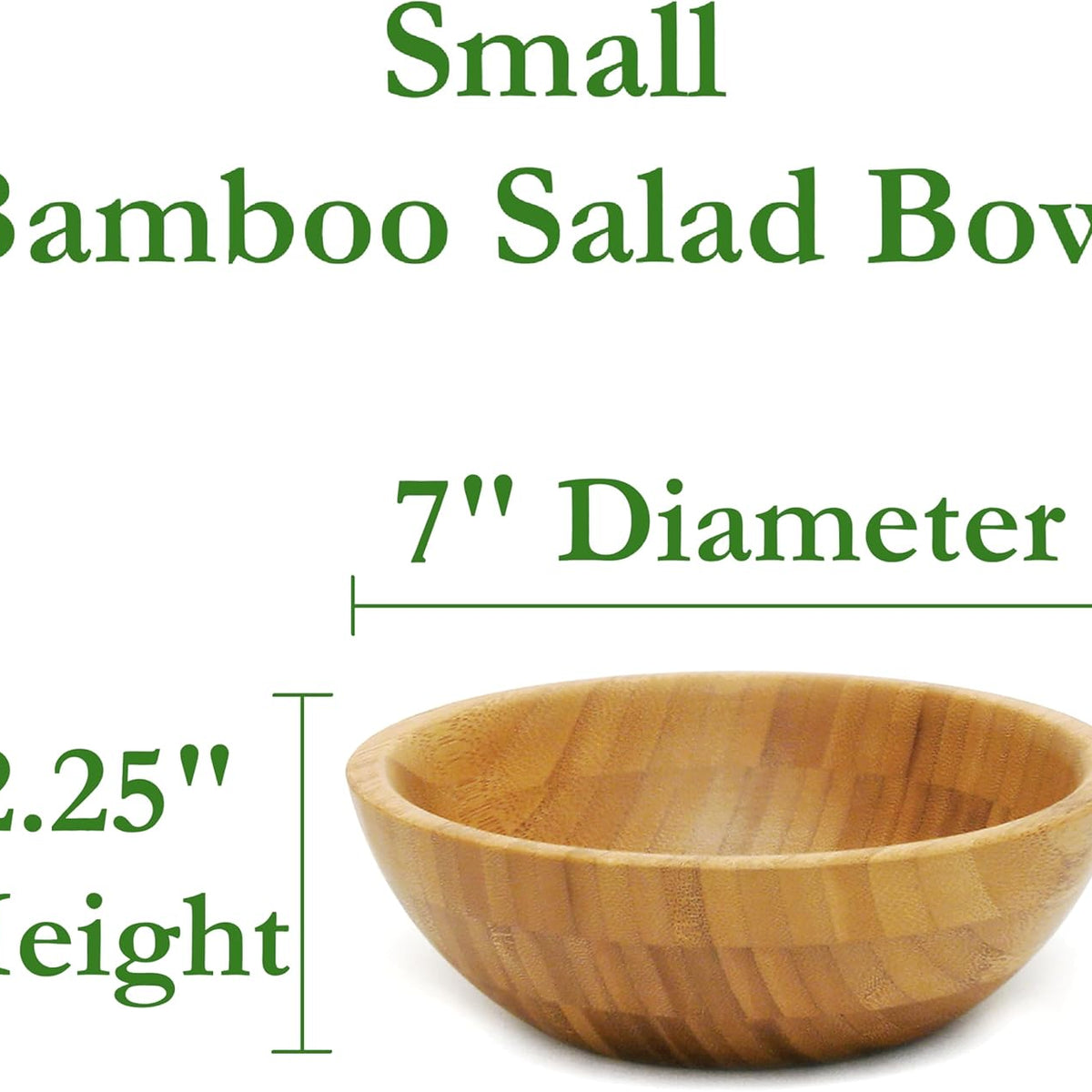 Sunzonel E-214 Bamboo Wood Salad Bowl, Small, 7" Diameter x 2.25" Height, Single Bowl