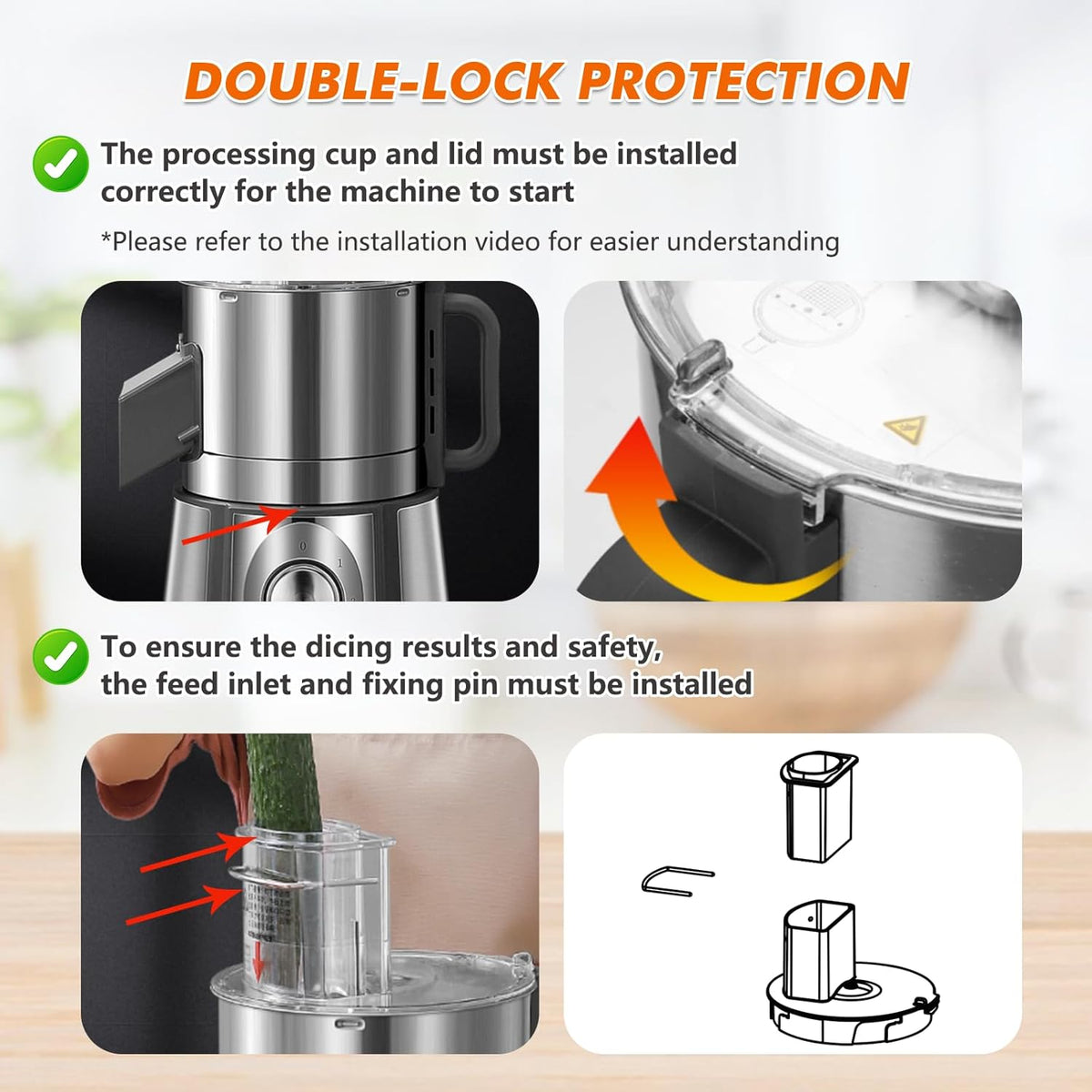 Sunzone Q1C  Electric Vegetable Dicer Stainless Steel Food Processor 16-Cup 300W Commercial Veggie Chopper Heavy Duty Fruits Cutter with 1/4" 3/8" 1/2" Blades Auto Discharge for Carrot Potato Onion