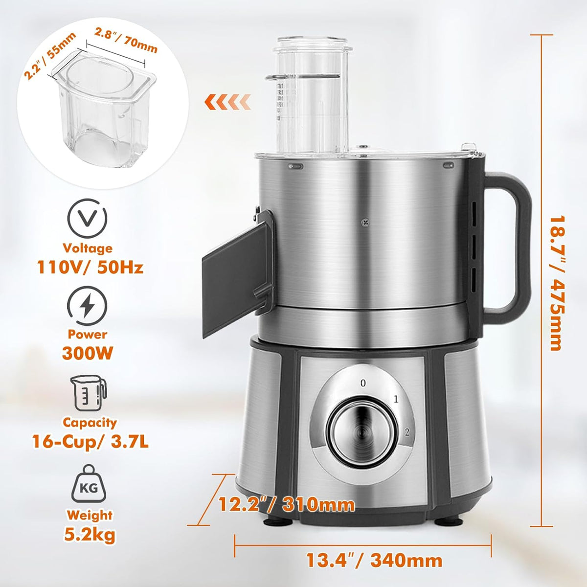Sunzone Q1C  Electric Vegetable Dicer Stainless Steel Food Processor 16-Cup 300W Commercial Veggie Chopper Heavy Duty Fruits Cutter with 1/4" 3/8" 1/2" Blades Auto Discharge for Carrot Potato Onion