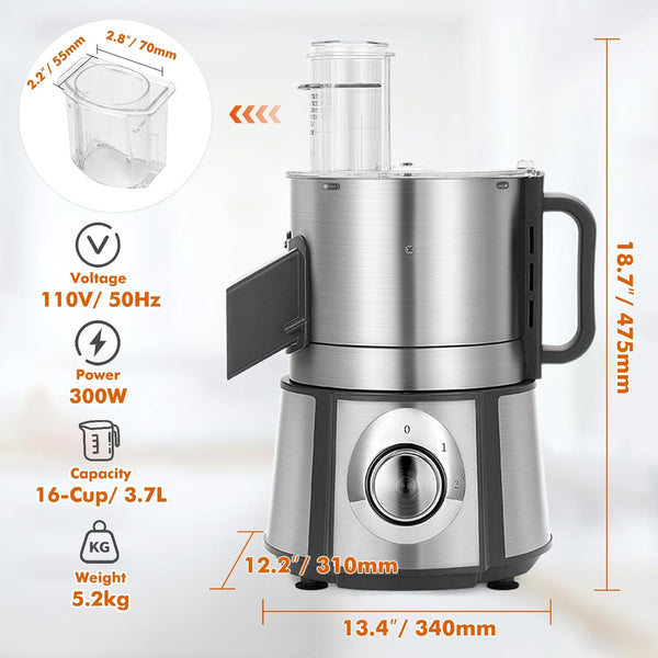 Sunzone Q1C  Electric Vegetable Dicer Stainless Steel Food Processor 16-Cup 300W Commercial Veggie Chopper Heavy Duty Fruits Cutter with 1/4" 3/8" 1/2" Blades Auto Discharge for Carrot Potato Onion