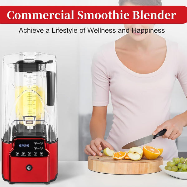Sunzone K31 2200W Soundproof Cover Blender, 2.2L Smoothies Blender, Fruit Juice Smoothie Maker with Smart Touch Screen, Removable Sound Insulation Cover, for Restaurants, Hotels, Homes, Parties