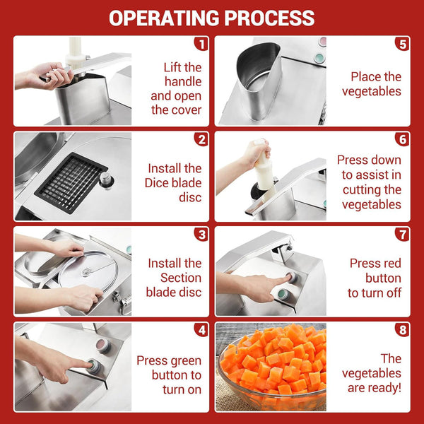 Sunzone J23A Commercial Food Processor,food Chopper With 3mm/4mm/7mm Shred And 2mm/4mm Slice, Stainless Steel Electric Vegetable Slicer For Hotel Kitchen Restaurant