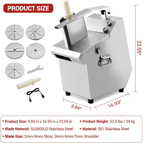 Sunzone J23A Commercial Food Processor,food Chopper With 3mm/4mm/7mm Shred And 2mm/4mm Slice, Stainless Steel Electric Vegetable Slicer For Hotel Kitchen Restaurant