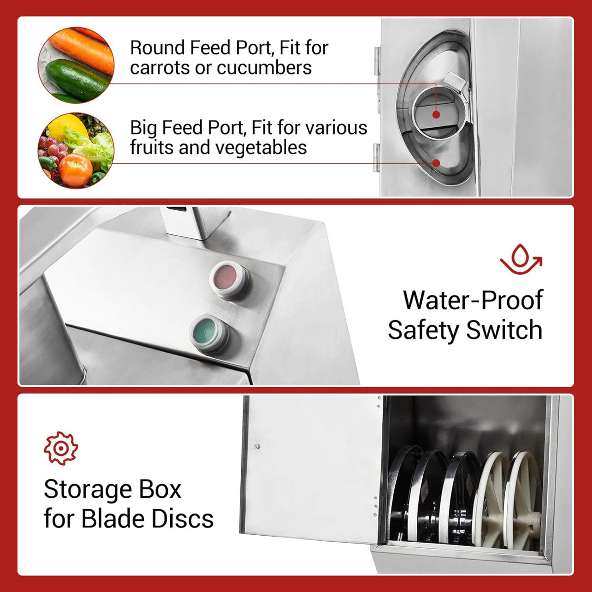 Sunzone J23A Commercial Food Processor,food Chopper With 3mm/4mm/7mm Shred And 2mm/4mm Slice, Stainless Steel Electric Vegetable Slicer For Hotel Kitchen Restaurant