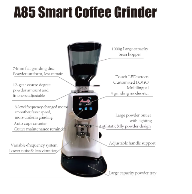 Sunzone A85 Espresso Coffee Machine 74mm Flat Grinding Burr Aluminum Housing Material Digital Electric Coffee Grinder Machine