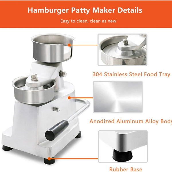 Sunzone A-100 Hamburger Press, Non-Stick Hamburger Patty Maker with Greaseproof Papers, Stainless Steel Burger Press Machine, Aluminum Burger Maker for Kitchen BBQ Grill,6"(150mm)