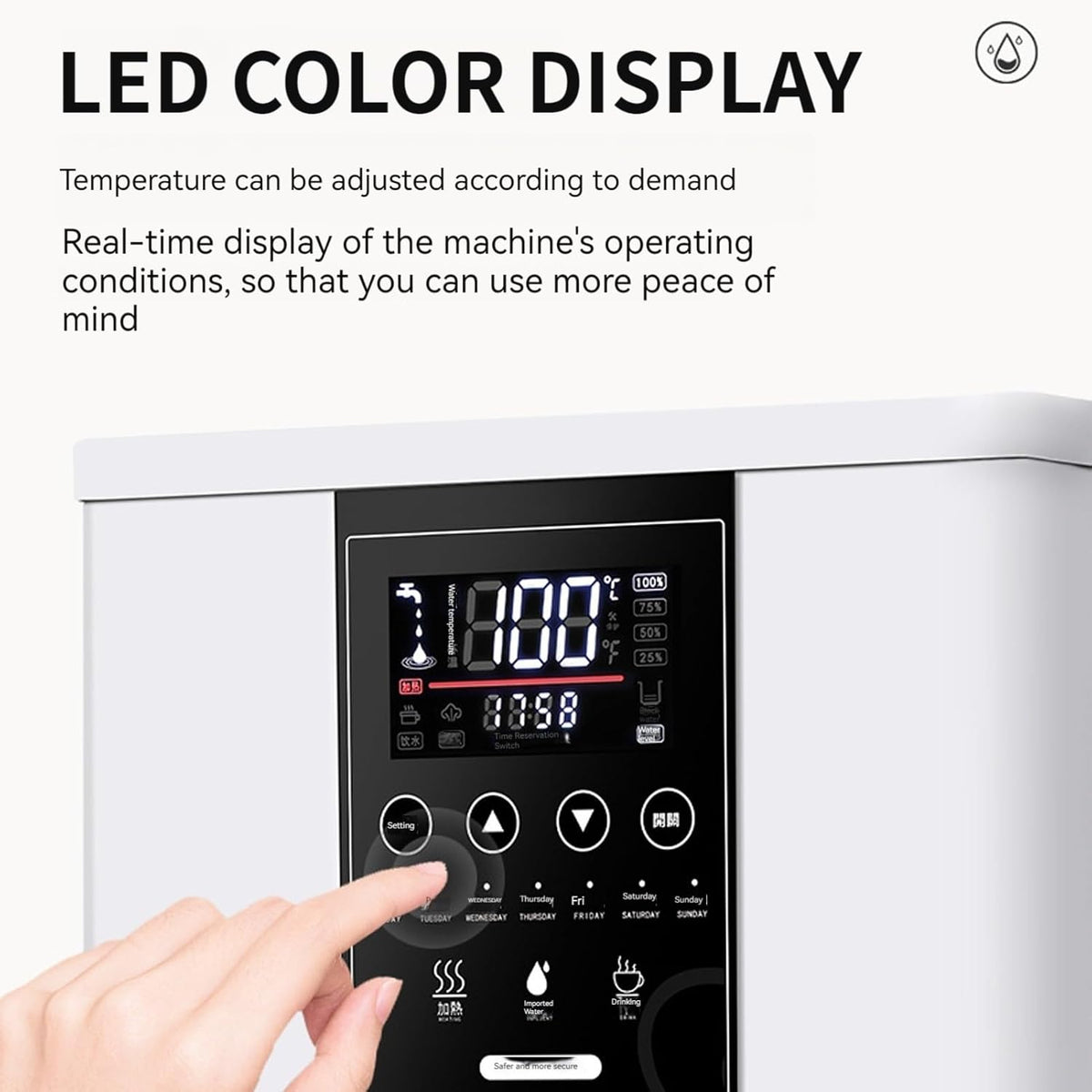Sunzone BT-01 60L/H Commercial Electric Hot Water Dispenser with Built-in Water Purifier - LCD Touchscreen, Auto Boiling, Ideal for Restaurants, Cafes, Offices (Color : Black, Size : 110V)