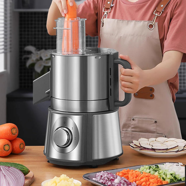 Sunzone Q1C  Electric Vegetable Dicer Stainless Steel Food Processor 16-Cup 300W Commercial Veggie Chopper Heavy Duty Fruits Cutter with 1/4" 3/8" 1/2" Blades Auto Discharge for Carrot Potato Onion