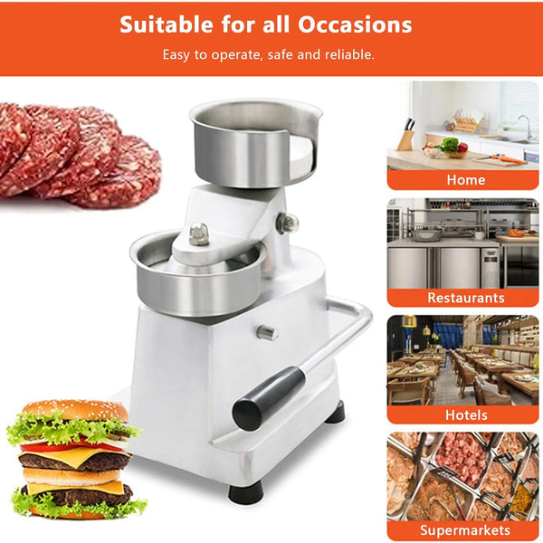 Sunzone A-100 Hamburger Press, Non-Stick Hamburger Patty Maker with Greaseproof Papers, Stainless Steel Burger Press Machine, Aluminum Burger Maker for Kitchen BBQ Grill,6"(150mm)