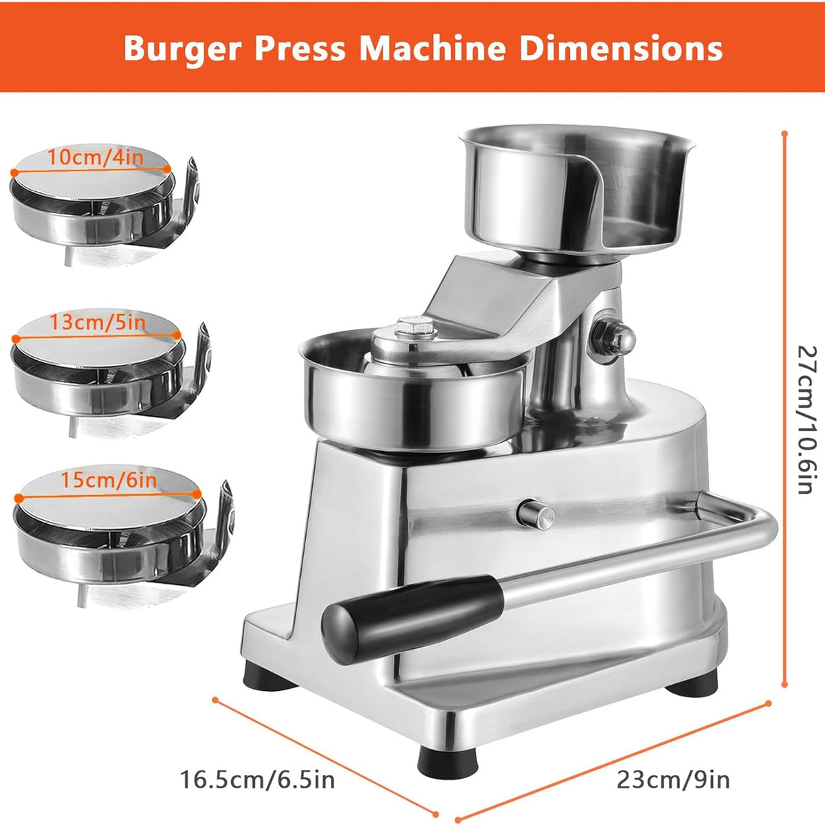 Sunzone A-100 Hamburger Press, Non-Stick Hamburger Patty Maker with Greaseproof Papers, Stainless Steel Burger Press Machine, Aluminum Burger Maker for Kitchen BBQ Grill,6"(150mm)