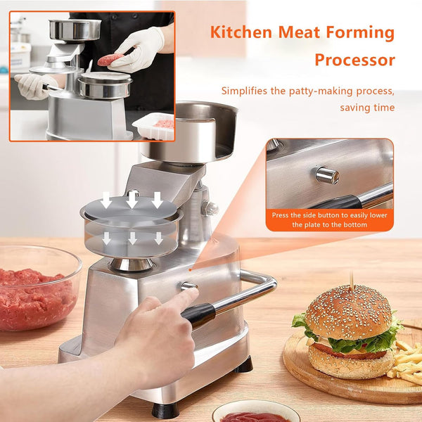 Sunzone A-100 Hamburger Press, Non-Stick Hamburger Patty Maker with Greaseproof Papers, Stainless Steel Burger Press Machine, Aluminum Burger Maker for Kitchen BBQ Grill,6"(150mm)